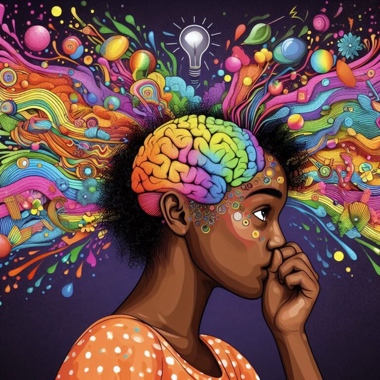 Girl with colourful brain