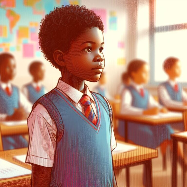 boy standing in classroom