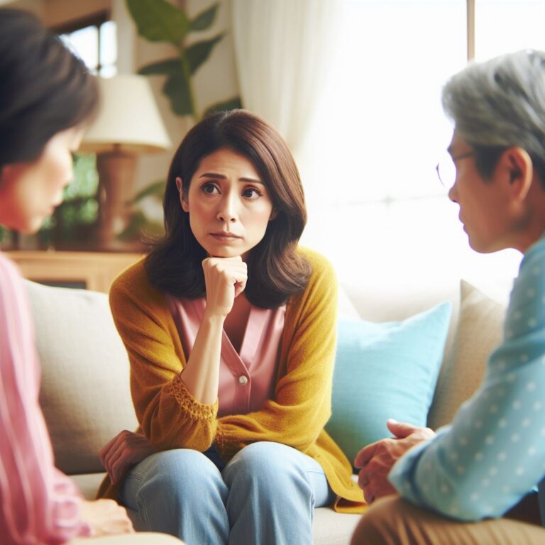 a mom having a chat with her parents