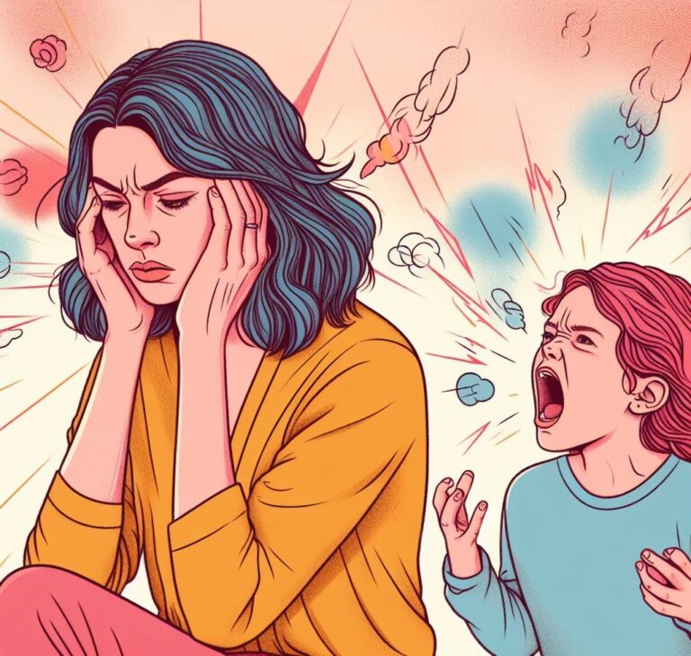 woman being triggered by child's scream