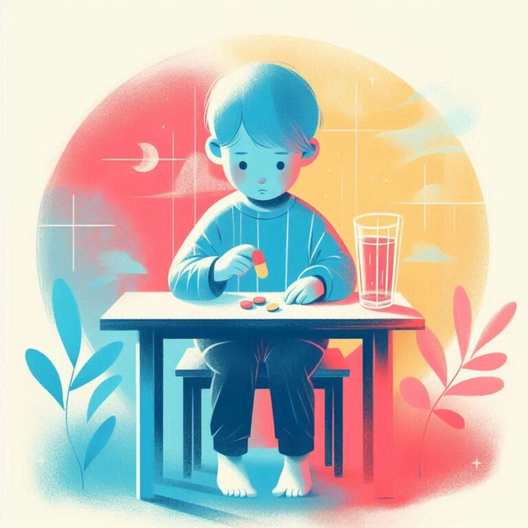 boy with glass and medication