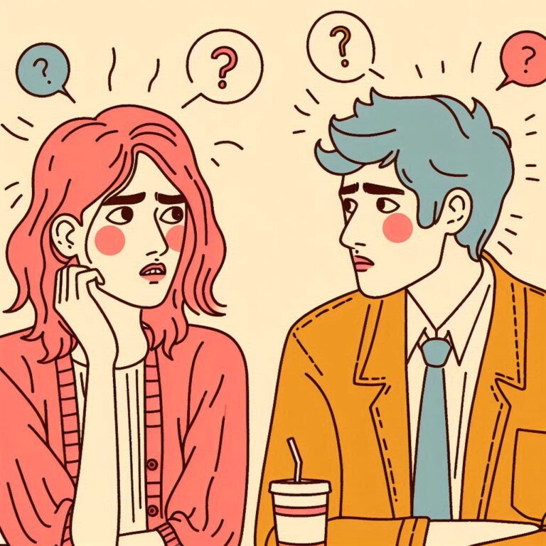 Two people looking at each other guessing